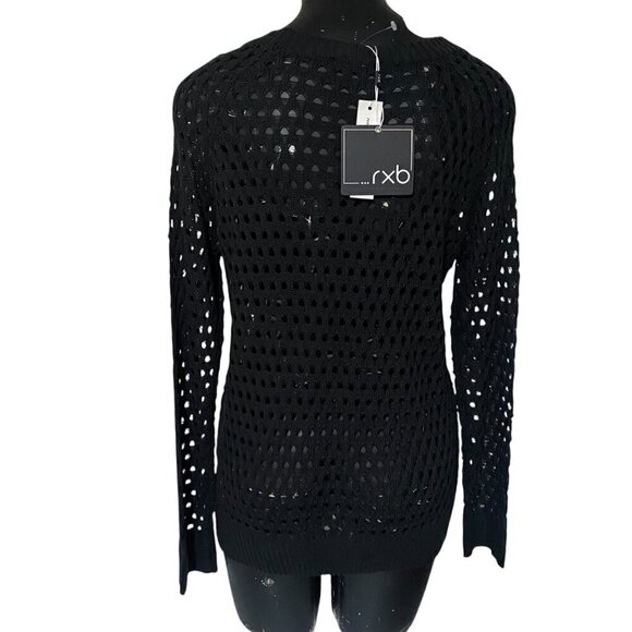 NEW RBX Black Loose-Knit Crotchet Crewneck Sweater Size Medium - Picture 4 of 6